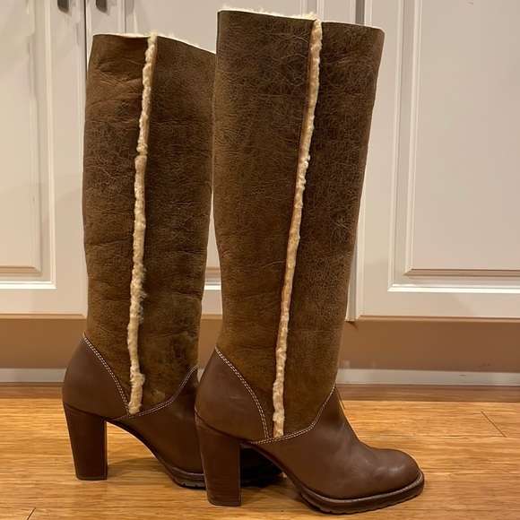 Micheal Kors Brown Leather Shearling Heeled Boots size 8.5 - Picture 2 of 16